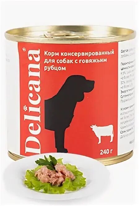 Деликана для собак с говяжьим рубцом_240г 1*12. Delicana говяжий рубец консервир корм д/собак 240гр. Говядина с рубцом корм для собак. Рубец говяжий для собак консервы. Корм деликана для собак