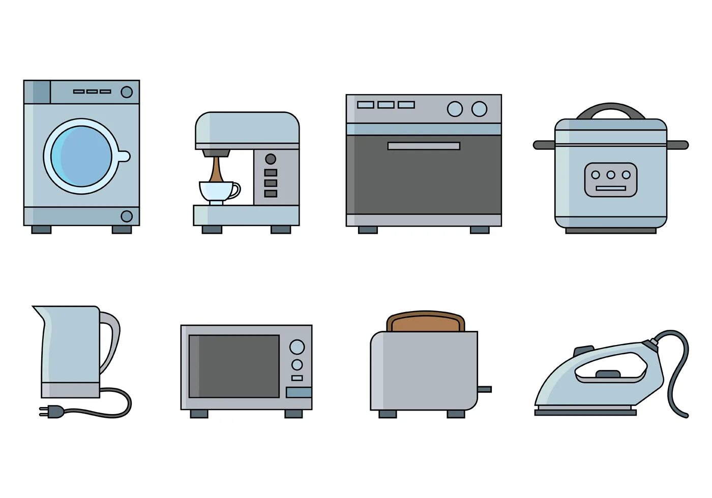 На рисунке изображены посудомоечная машина и холодильник. Кухонные Электроприборы. Бытовые приборы Электроприборы. Электроприборы для детей. Бытовой техники мультяшный.