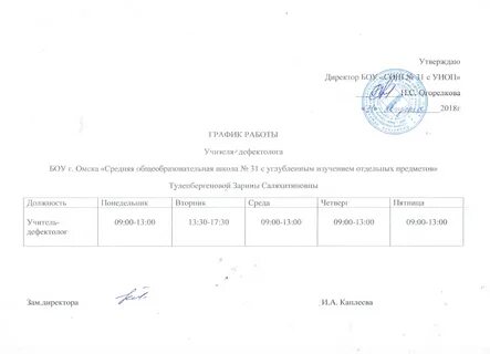 Утверждение на год графика работы