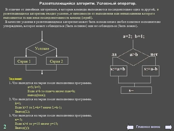 Базовые понятия алгоритмизации контрольная работа 8. Условный оператор разветвляющего алгоритма. Программирование разветвляющихся алгоритмов. Программирование разветвляющихся алгоритмов условный оператор. Алгоритм с ветвлением программирование 9 класс.