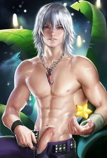kingdom hearts, watermark, abs, aqua eyes, erection, jewelry, male, male on...