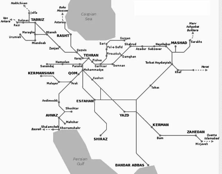 Карта дорог ирана. Карта железных дорог Ирана. ЖД Ирана схема. Схема ЖД дорог Ирана. Иран железнодорожные пути на карте.