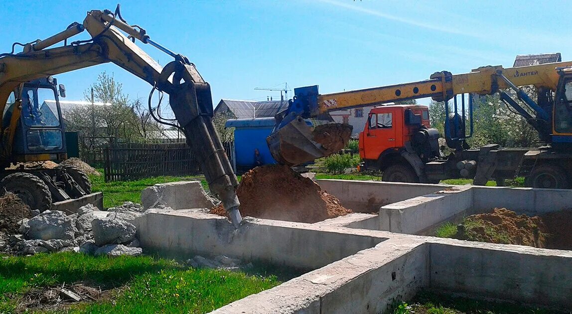демонтаж бетонного фундамента. снести фундамент. демонтаж бетонного фундамента. демонтаж бетонного фундамента. разрушение бетонного фундамента.