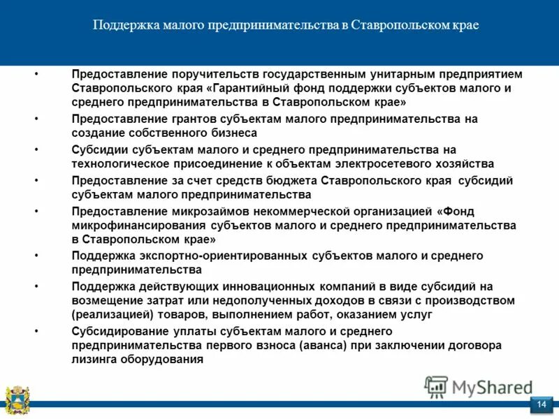 Предоставление грантов субъектам малого и среднего предпринимательства