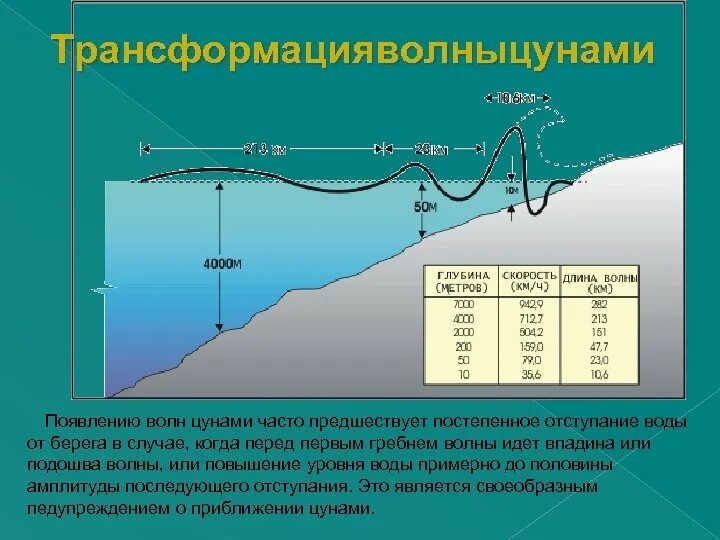 Первыми приходят волны. Длина волны ЦУНАМИ. Схема волны ЦУНАМИ. ЦУНАМИ схема возникновения. Период волны ЦУНАМИ.