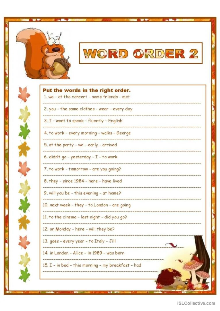 Put questions to the sentences. Word order Worksheets. Word order in English sentence 5 класс Worksheets. Word order in sentences Worksheets. Word order in English sentence exercises 8 класс.