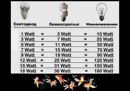 Мощность лампы для аквариума