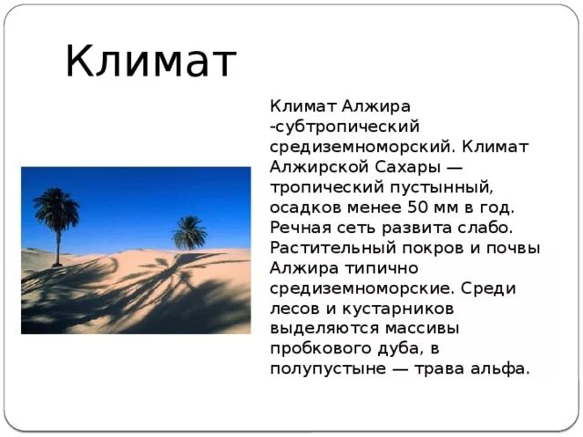 Особенности природно ресурсного капитала алжира и египта. Климат Алжира 7 класс. Климат страны Алжир. Климатические условия Алжира. Климатические особенности Алжира.