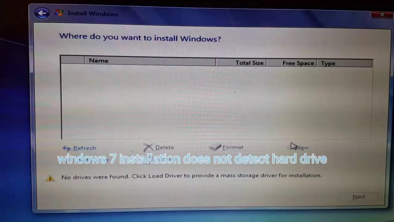 Windows 7 hard Disk. Windows 7 Setup. Hard Disk not installed. Hardware Disk is not installed.