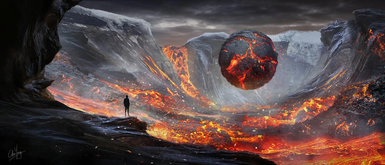 пейзаж арт. эпичные картины. врата муспелльхейма. магический вулкан.