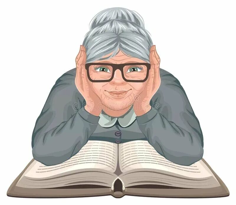 Читатель дедушка. Бабка в очках с книжкой. Бабушка с книгой. Бабуля книга. Пожилые люди мультяшные.