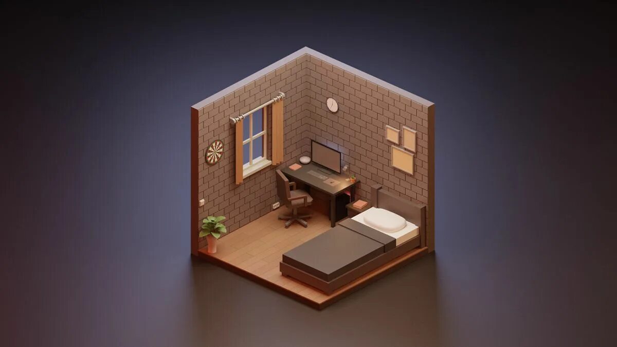 Isometric Bedroom - Room 3D Design on Blender Awkward living room layout, 3d roo