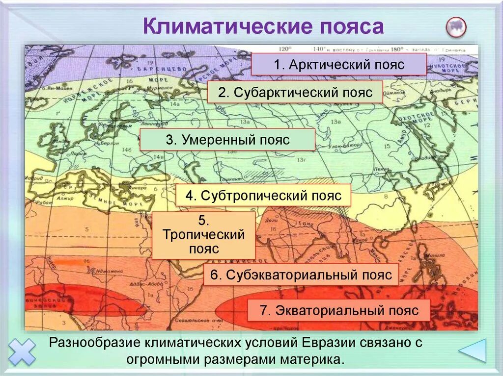 Карта климатических поясов Евразии. Климатические пояса Евразии 7. Карта климат поясов Евразии. Названия климатических поясов Евразии.