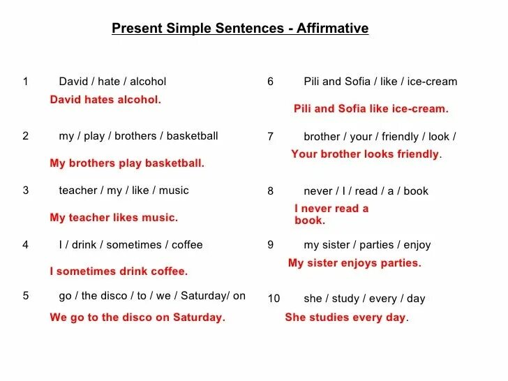 Write sentences with the present continuous. Sentences for present simple Tense. Презент Симпл негатив. Present simple negative and questions. Презент Симпл негатив и интеррогатив.