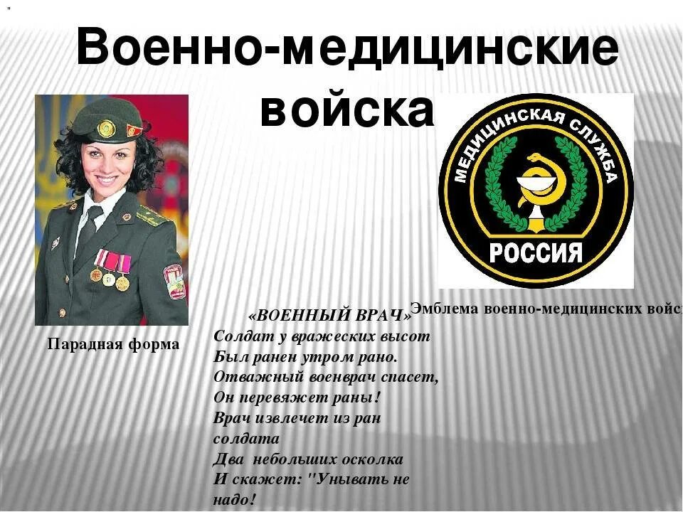 Военные врачи рассказ. Военные профессии. Профессия военный врач. Медицинские рода войск. Медицинская служба вс РФ.