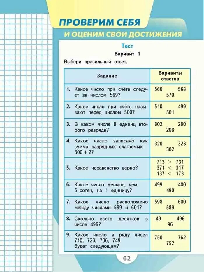 Математика 3 класс учебник вторая часть моро. Математика 3 класс 2 часть стр 62 тест. Математика 3 класс 2 часть стр 62 вариант 1. Математика 3 класс 2 часть учебник стр 62. Математика 3 класс 1 часть учебник стр 62.