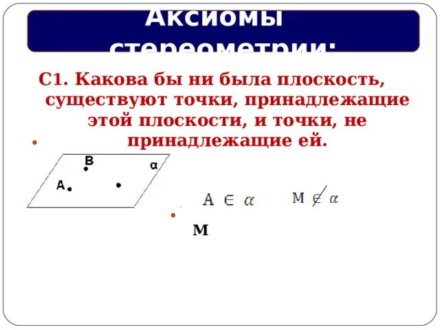 Какова бы ни была плоскость существуют точки. Условия существования плоскости. Через две параллельные прямые можно провести единственную плоскость. Плоскость (геометрия).