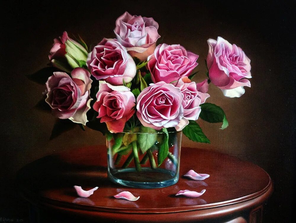 Три розы в вазе. Ровшан Мамедов художник. Картины Ровшана Мамедова. Розы в вазе. Алмазная мозаика розы в вазе на столе.