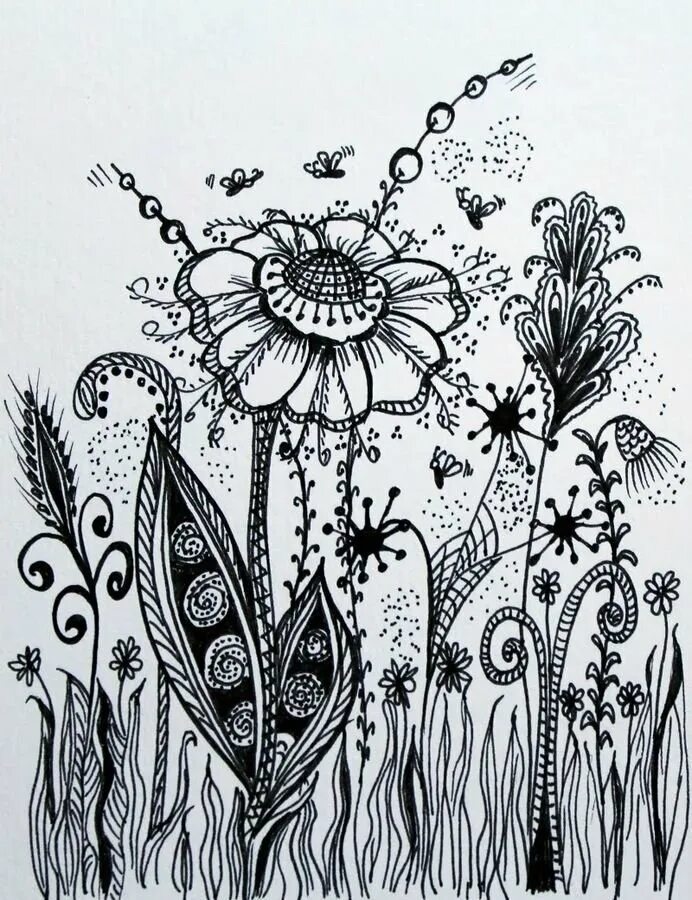 Цветы Зентангл и дудлинг. Стеризованные растения. Рисование гелевой ручкой. Стилизованные цветы.