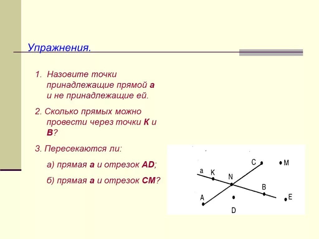 Начальные геометрические сведения точка. Точки принадлежащие прямой. Точки принадлежащие и не принадлежащие прямой. Назвать точки принадлежащие прямой и точки не принадлежащие прямой. Начальные геометрические сведения.