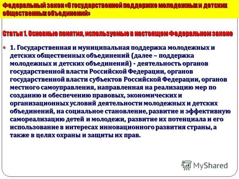 Федеральный закон 98. Государственной поддержке молодежных и детских объединений. Закон о государственной поддержке молодёжных объединения. Меры государственная поддержка общественных объединений. Поддержка деятельности молодежных общественных объединений.