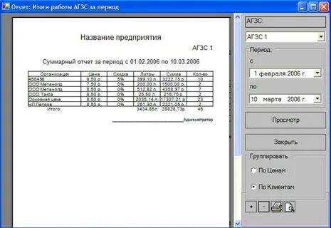 Отчет оператору