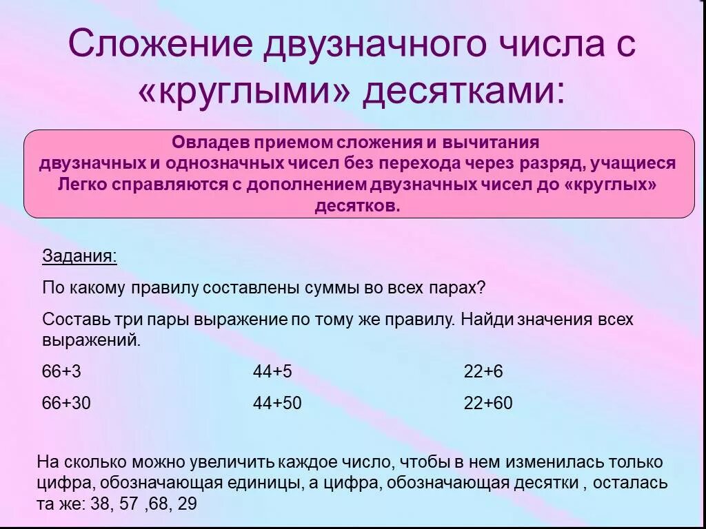 Сложение двузначных чисел. Сложение и вычитание двузначных чисел. Сложение двузначных цифр.