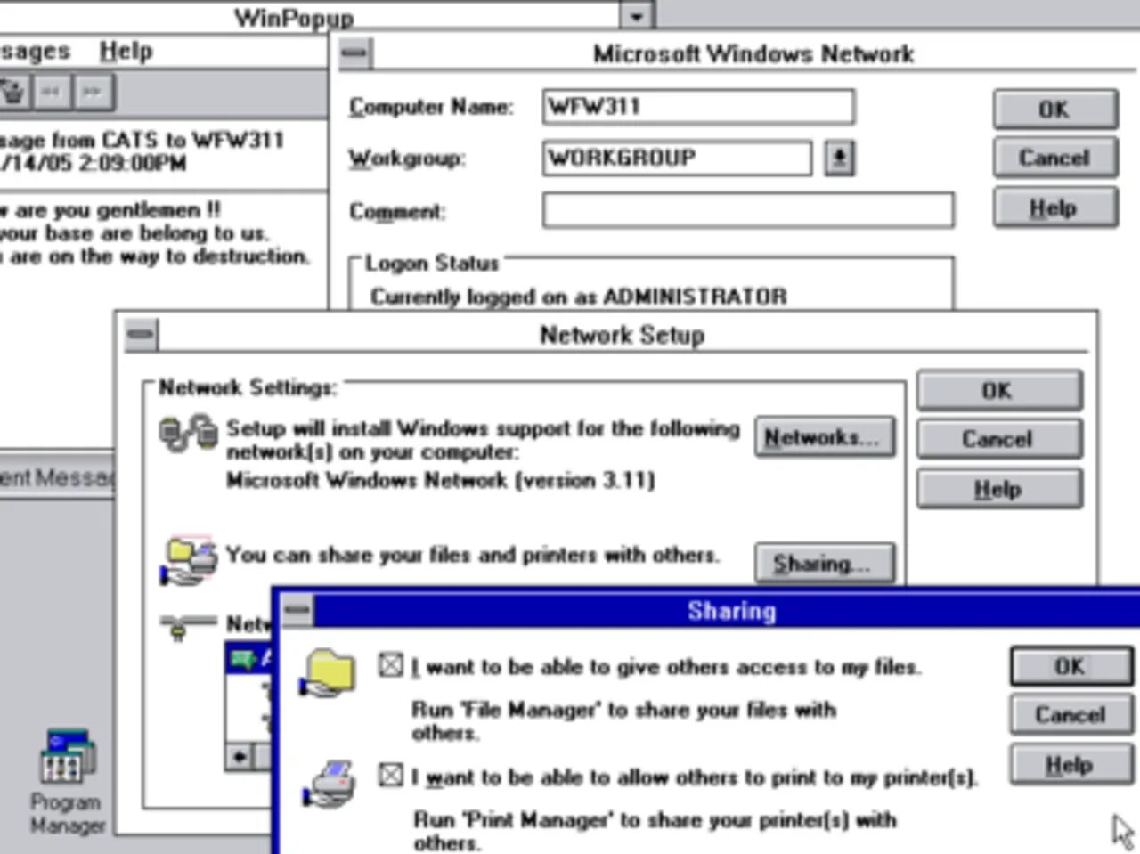 Able allowed. Windows 3.11 for Workgroups. Windows 3.11 for Workgroups логотип. Службы сообщений Microsoft Windows.. Winpopup Windows.