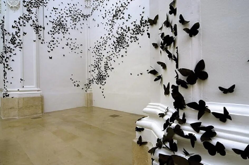 Черно белая фотозона. Карлос Аморалес бабочки. Бабочки на стену. Украшения для стены. Объемный декор стен.