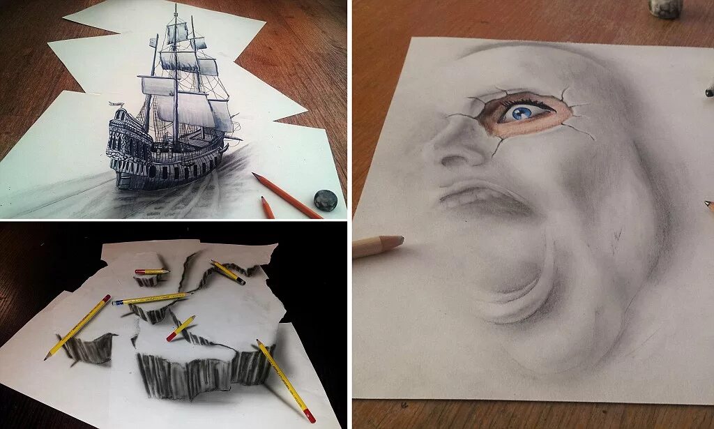 3d скетч. Скетчи 3д. 3d рисунок на ватмане. 3d эскизы. 3д рисунки портрет на бумаге.