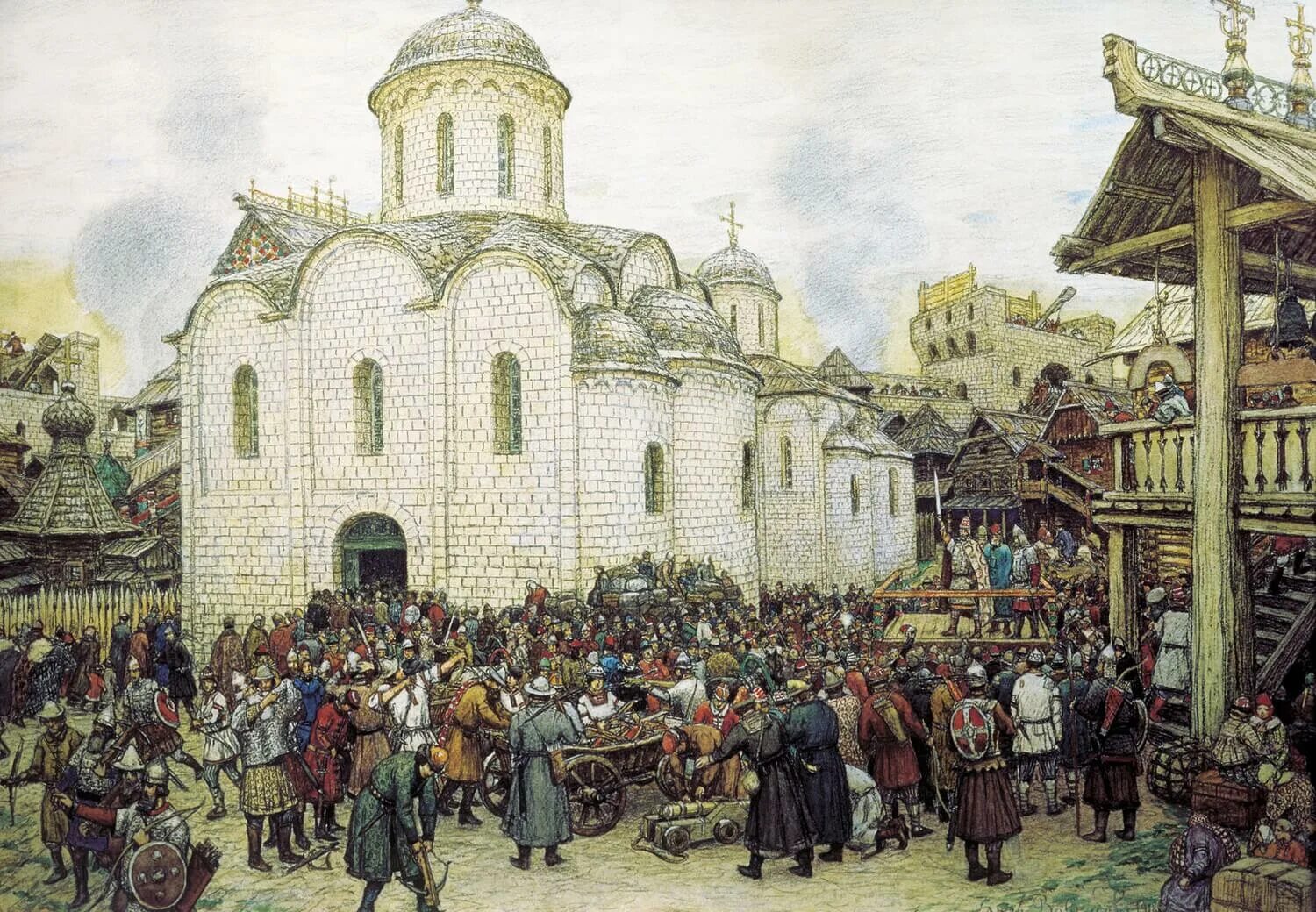 Xiv век год. Аполлинарий васнецов двор удельного князя. аполлинарий васнецов москва городок 12 век. аполлинарий васнецов кремль 14 века. а м васнецов оборона москвы от хана тохтамыша.