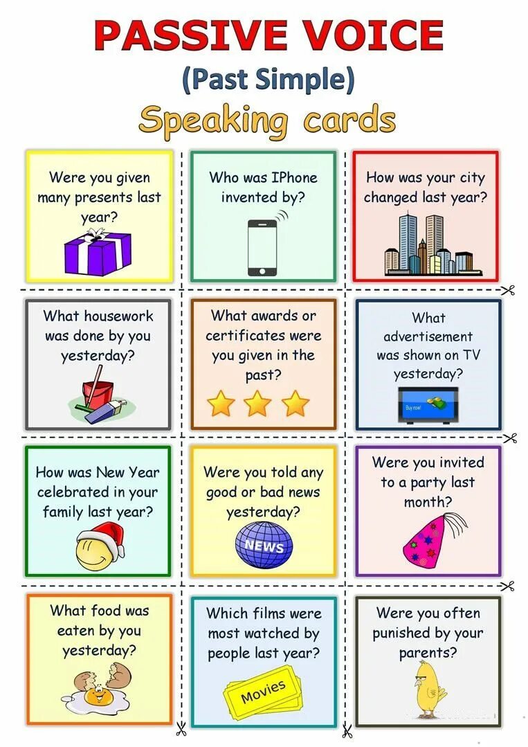 Страдательный залог speaking Card. Passive Voice speaking Cards. Карточка Passive Voice. Passive Voice speaking activities. Active passive questions