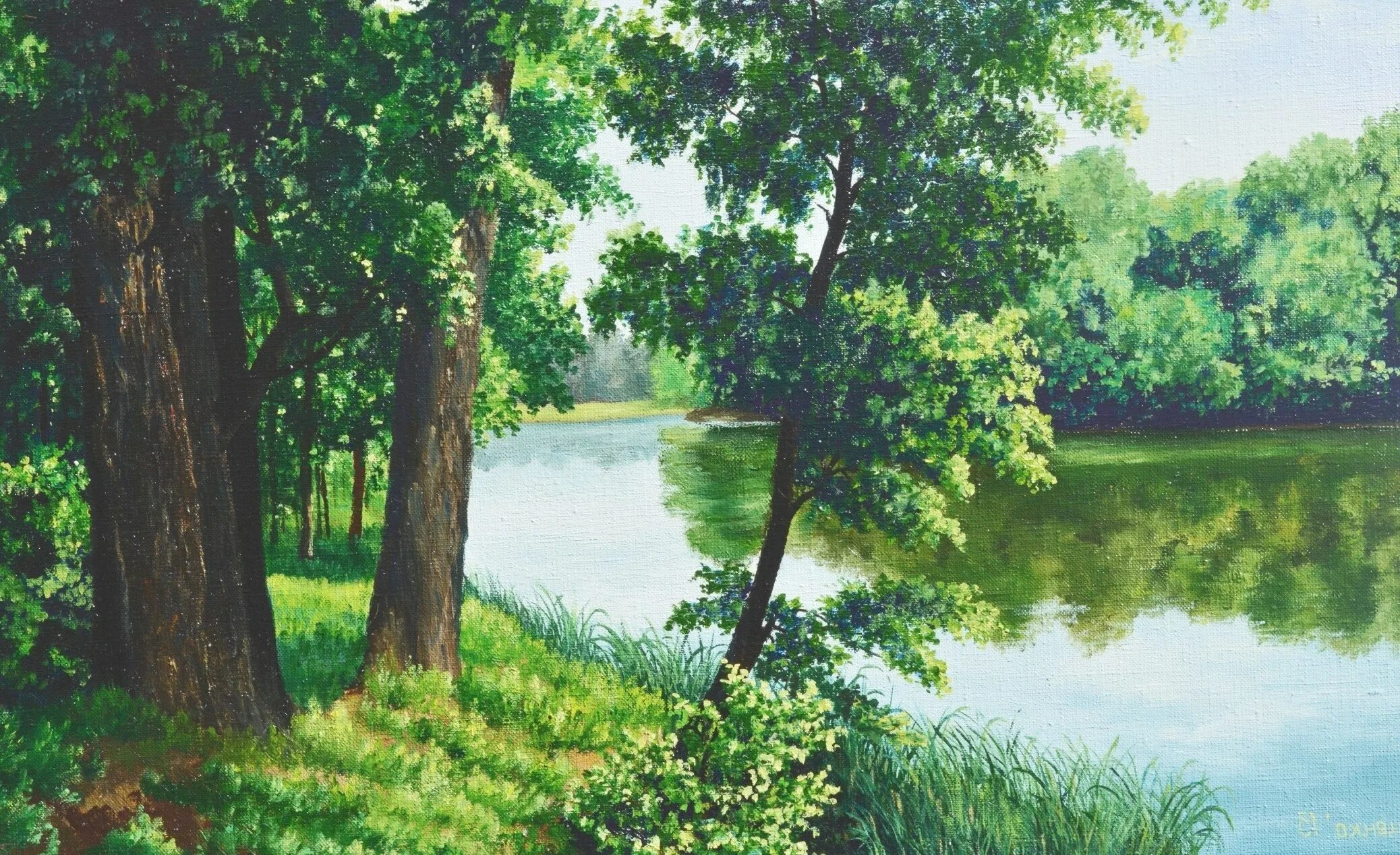 Луценко лето пейзаж. Картина Луценко Сергея у реки. Пейзаж в художественном произведении