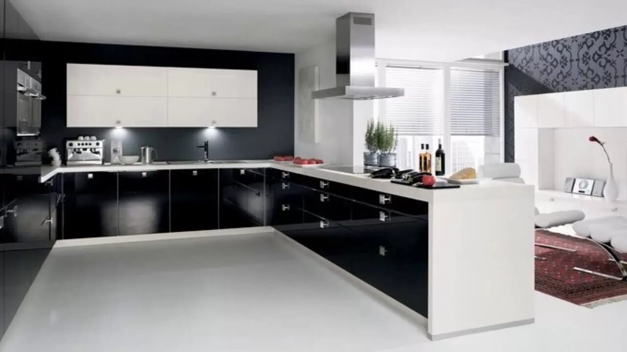 Черно белая кухня. Бело черная кухня. Кухня Модерн. Кухня в бело черном цвете.