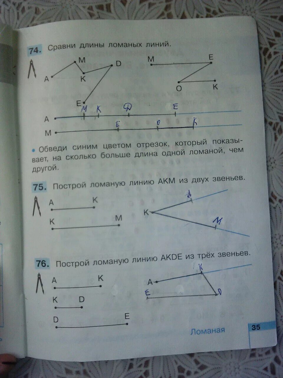 Как сравнить длины ломаных. Сравни длины 2 ломаных. Сравнение отрезков 1 класс задания. Сравнить длины ломаных 2 класс. Математика рабочая тетрадь страница 35 ответ