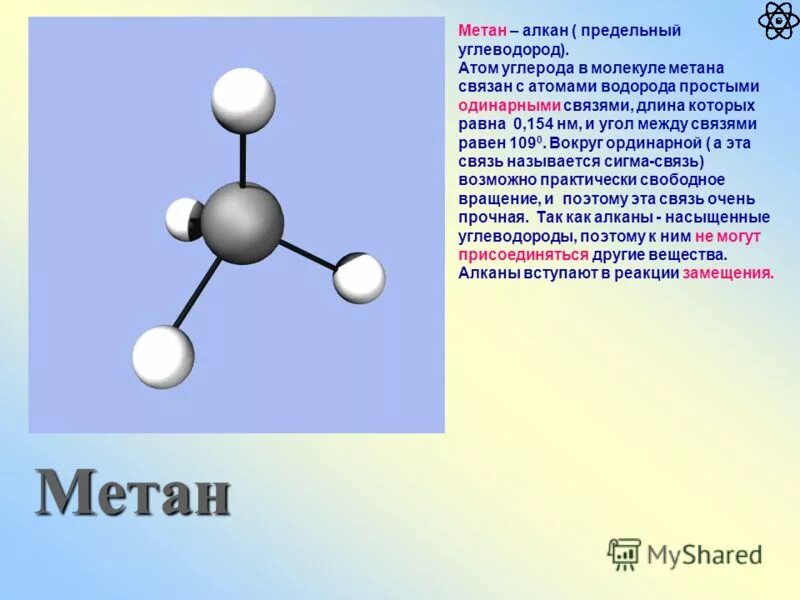 Взаимодействие метана и водорода