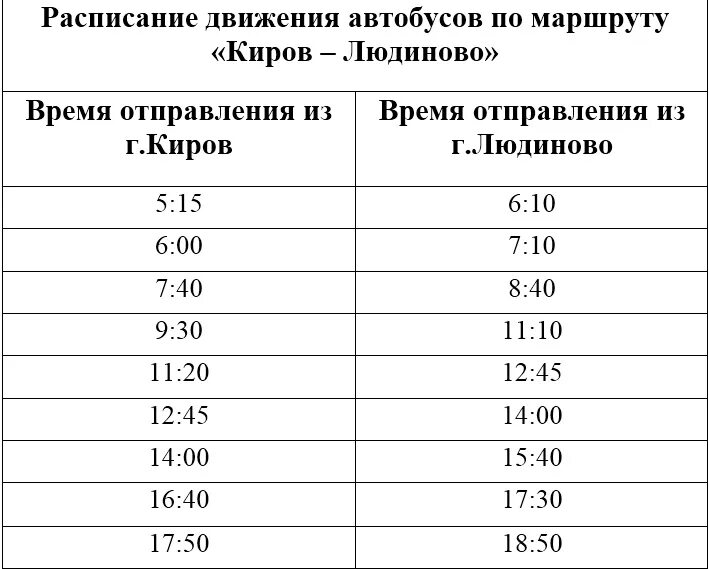 Расписание маршруток людиново