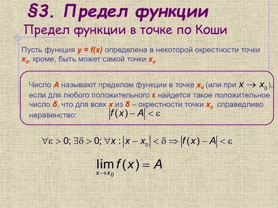 Дайте определение предела функции в точке. Понятие функции предел функции. предел функции в точке. понятие предела функции. определение предела функции при 𝑥 → 𝑥0..