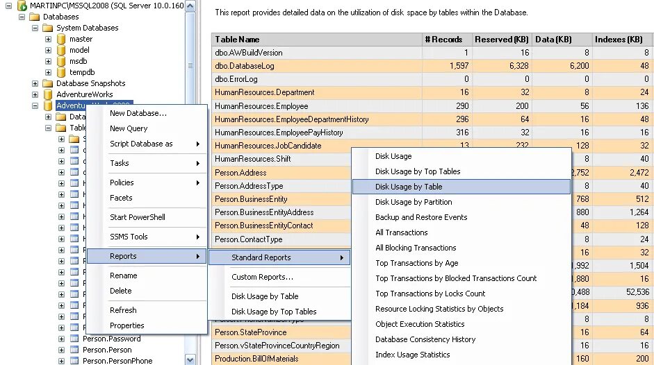 SQL Server контекстное меню. Контекстное меню базы SQL это. MSSQL Disk Full. MSSQL Disk Full log. Standard report