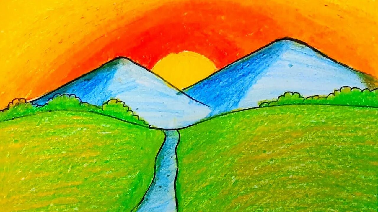 Рисуем горы с детьми. Рисунок гор. Легкие пейзажи. Легкие горы мы с юрасем слушать. Легкие пейзажи.