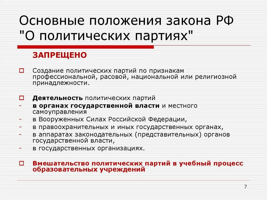 Что такое основные положения закона. Закон о политических партиях. Основные положения закона РФ О политических партиях. Закон о политических партиях основные положения.