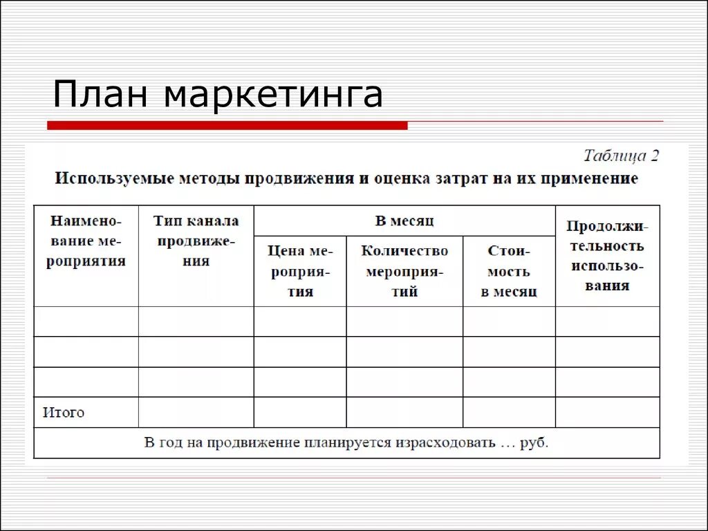 Разделы бизнес плана маркетинговый план. Маркетинговый план пример. План маркетинга образец. Маркетинговый план таблица пример. "Маркетинговый план предприятия пример таблица".