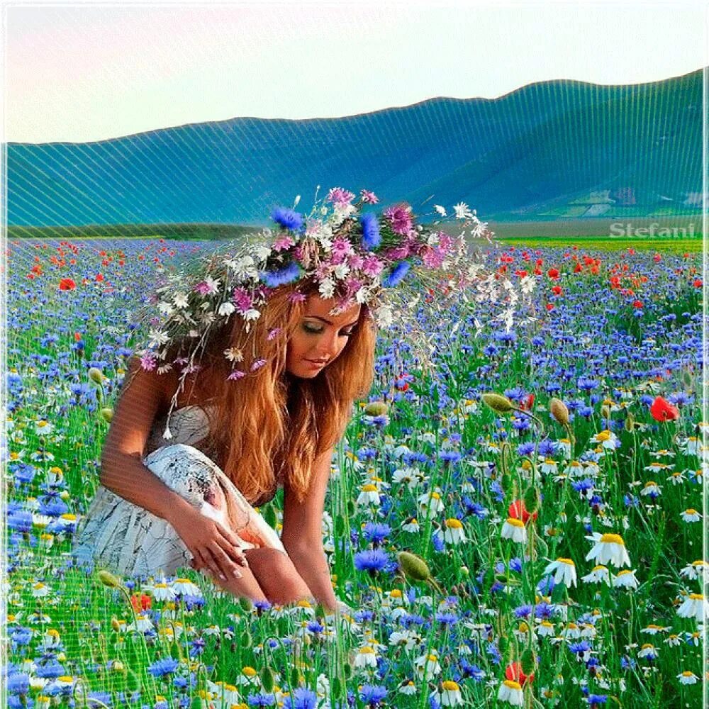 Она прекрасна и легка. Девушка лето. Летние полевые цветы. Девочка с полевыми цветами.