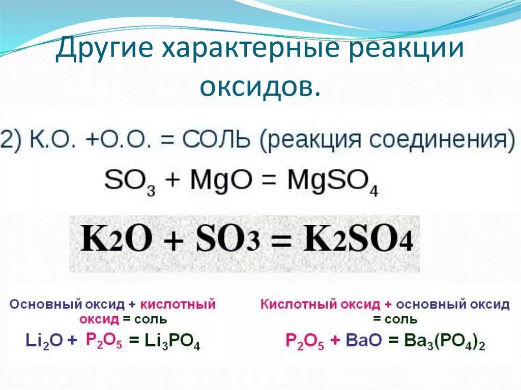 Основный оксид кислотный оксид соль реакция соединения