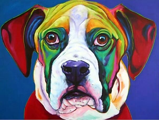 Painted dogs. Скул дог арт. Oil Painting Dog. Картины собаки Оки бобо. Видео рисунки красками разноцветными английский бульдог.