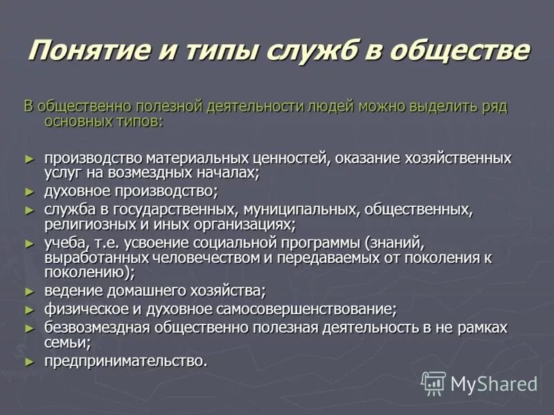 Типы служб. Типы служб