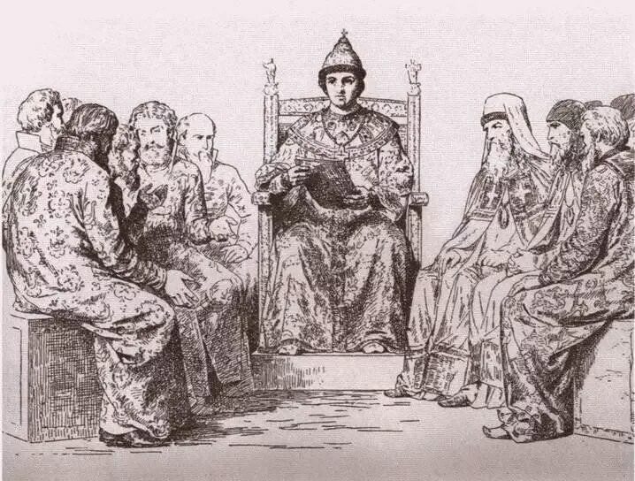 Боярская дума при алексее михайловиче. Картина Боярская Дума 16 век.