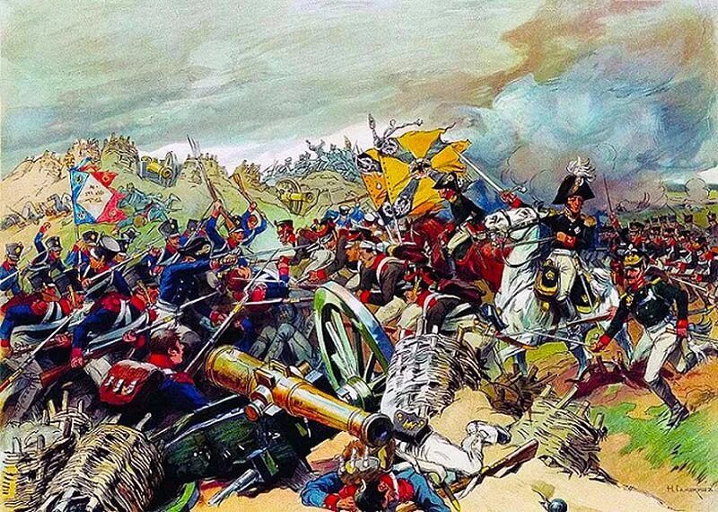 Бородинское сражение это. Бой за шевардинский редут 1812. багратионовы флеши бородинское сражение. атака шевардинского редута самокиш 1910.