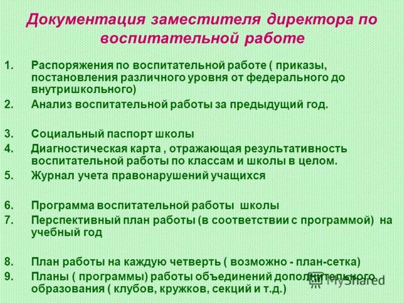 основные направления работы образовательного учреждения:. перечислите нормативные документы. нормативные документы воспитательной работы в школе. документы заместителя директора по воспитательной работе. отчетная документация классного руководителя.