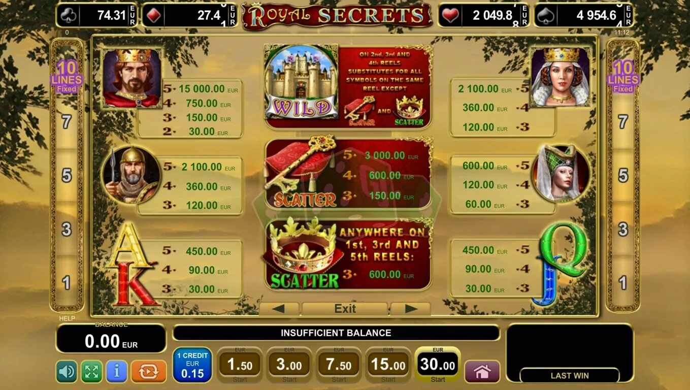 Secret slots. Слот Royal. Royal Secrets Slots. Таблица выплат слоты. Роял II игра на телефон.